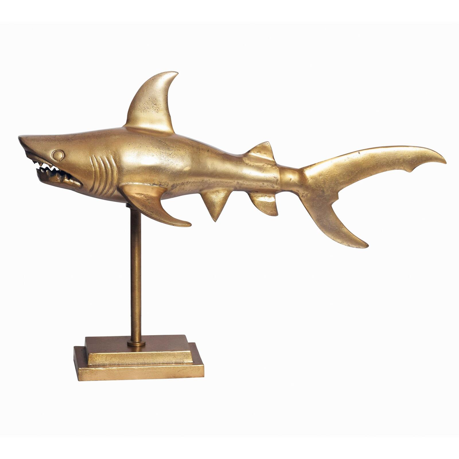 WOHNLING WL7.169 Dekofigur Hai Aluminium Gold mit Sockel