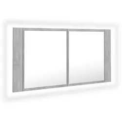 vidaXL LED-Bad-Spiegelschrank Betongrau 90x12x45 cm Acryl