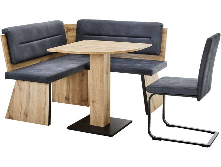 Eckbankgruppe MASSIVLINE & MORE Treviso , grau (braun, anthrazit, letto 99, appalachian oak), B:130cm H:89cm T:50cm, Holzwerkstoff, Metall, Stoff, Sitzmöbel-Sets, Eckbankgruppe, besteht aus Tisch, Eckbank, Freischwinger