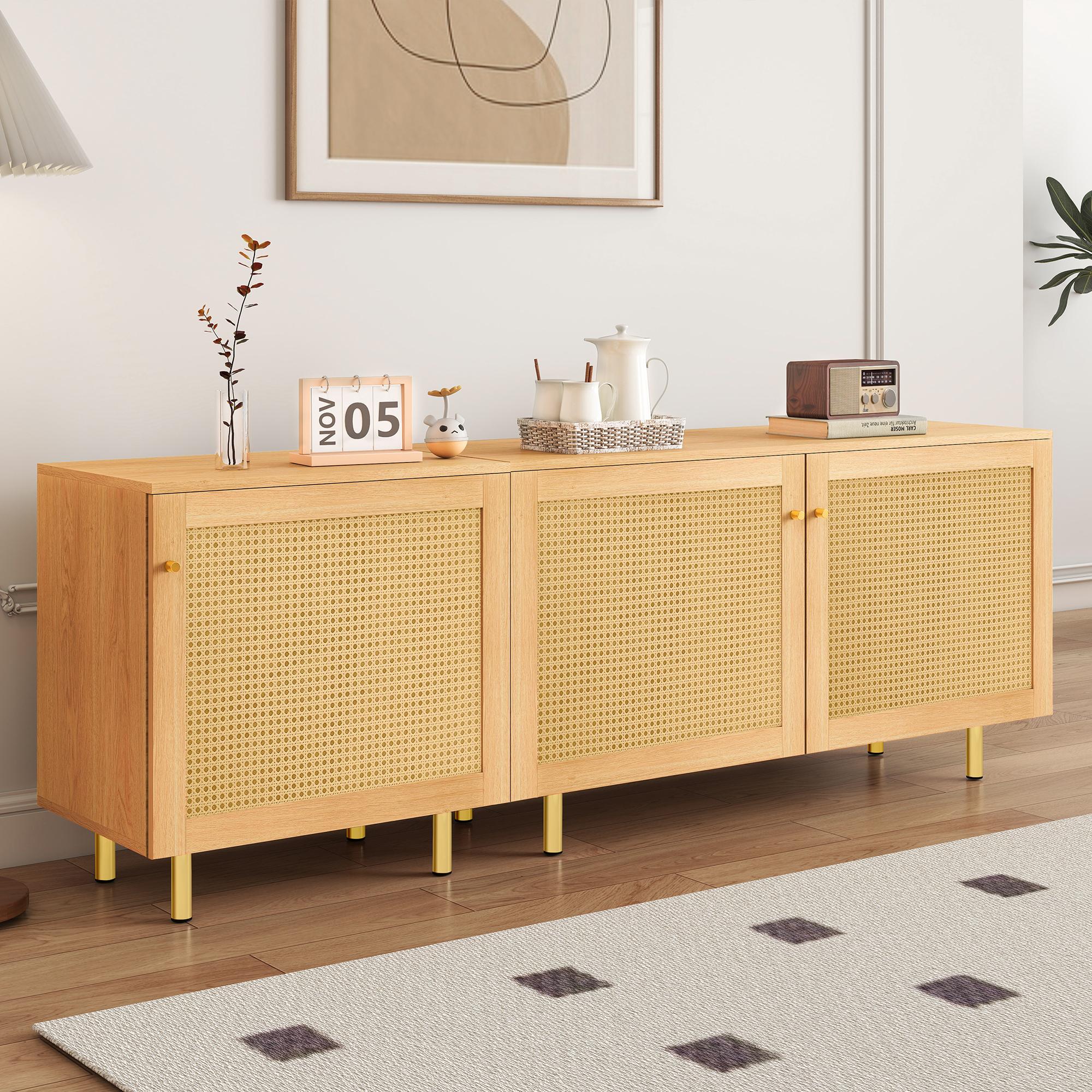 Rattan-Sideboard, 3 Türen, modular, Holzoptik