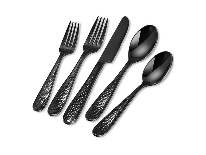 LuxusKollektion Besteck-Set Besteck 12 Personen schwarz Edelstahl 60 Teiliges Schwarz runder Griff