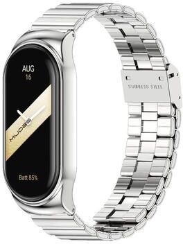 Everyday Crate Metal Watch Band For Xiaomi Mi Band 8 And 9 With Bamboo Buckle silver