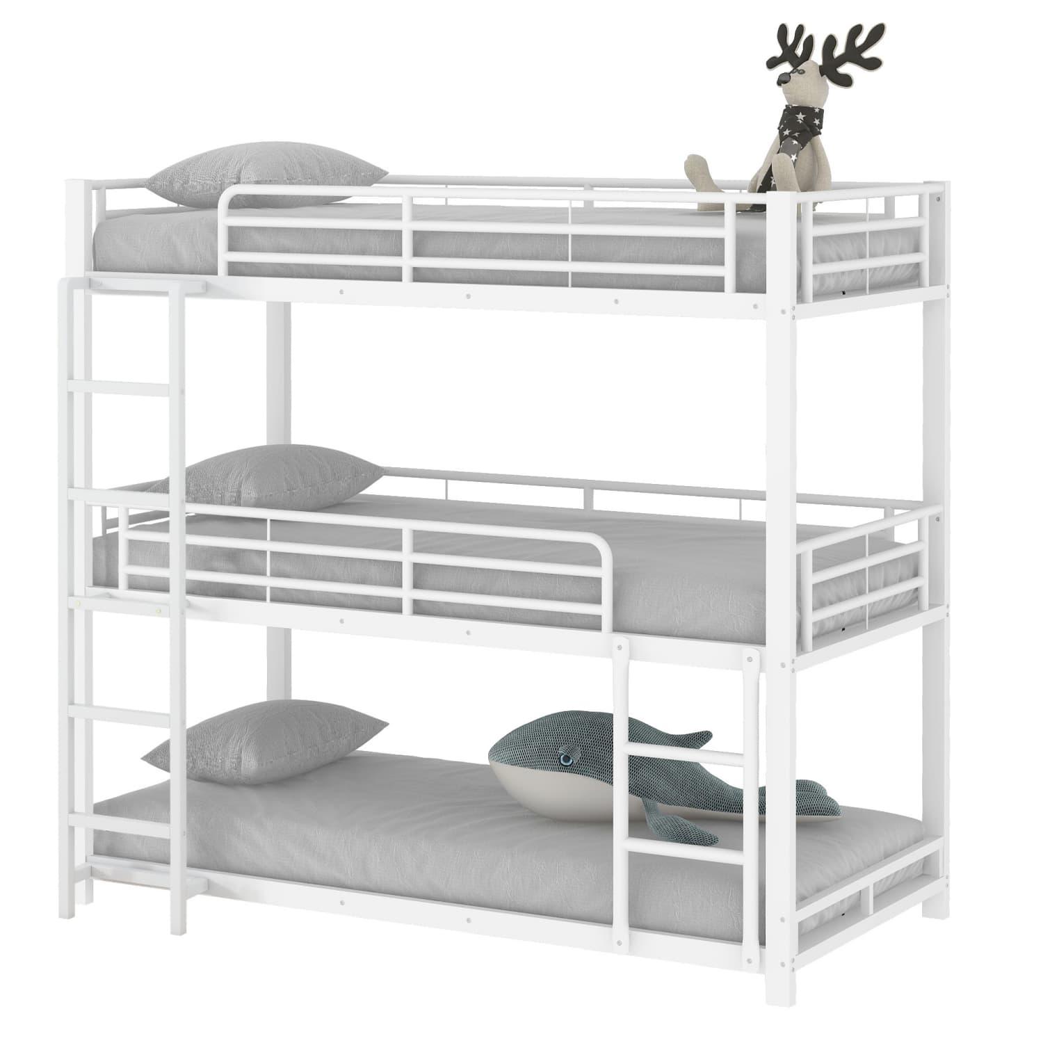 Bettgestell Metallbett,Etagenbett,Eisenbett, Dreifach-Etagenbett für Kinder, Jugendliche und Erwachsene, Weiß