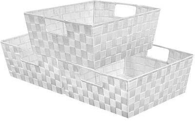 Sorbus Woven Strap Tote Basket - White