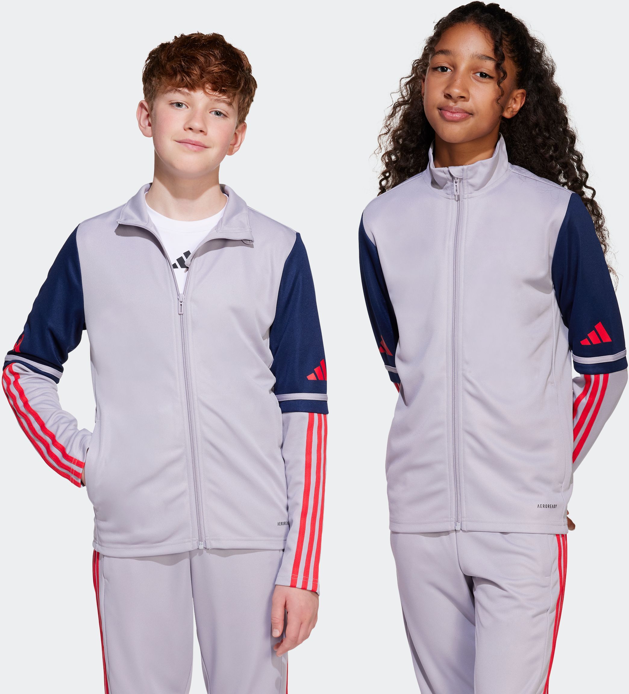 Trainingsjacke ADIDAS PERFORMANCE "SQUADRA 25 KIDS", Mädchen, Gr. 164, rot (glory grau, team navy blau 2, pure ruby), Obermaterial: 100% Polyester, Jacken Trainingsjacke glory grau, team navy blau 2, pure ruby 164