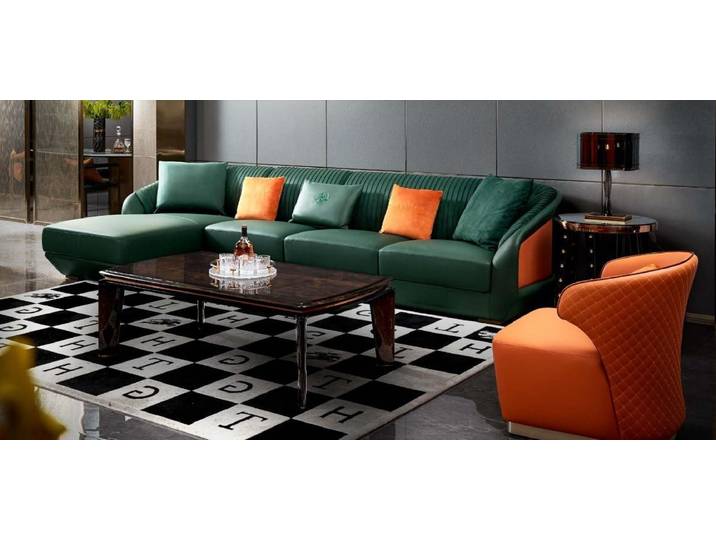 Xlmoebel Ecksofa Dunkelgrüne Wohnlandschaft aus Lederfaserstoff von XLMOEBEL, Ecksofa 1 Teile, Made in Europa