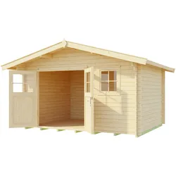 Weka 45 mm Gartenhaus 136 mit Vordach 60 cm 380 x 380 cm - 50 % Rabatt auf Dacheindeckung