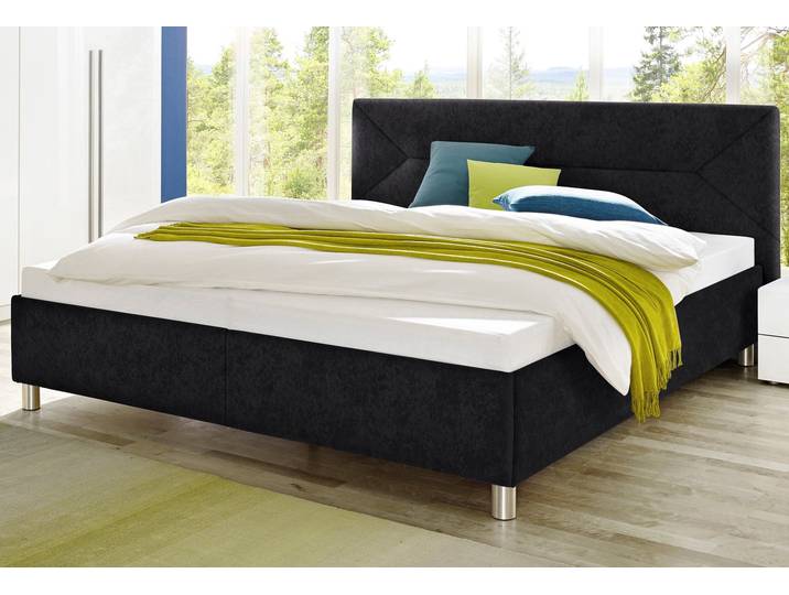 Polsterbett, Microvelours, Schwarz, 115×210 cm, Mit Bettkasten & Verstellbarem Kopfteil, Maintal