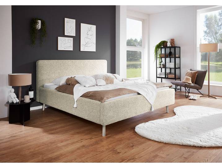 Polsterbett 160 x 200cm Webstoff Hevi Beige ohne Lattenrost Eiche
