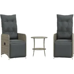 vidaXL Outdoor-Lehnstühle 2 Stk. mit Tisch Grau Poly Rattan
