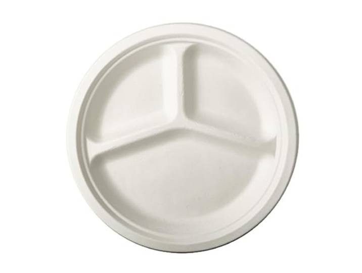 PAPSTAR 500 Teller, Zuckerrohr Pure 3-geteilt Ø 26cm 2cm Weiss 81328