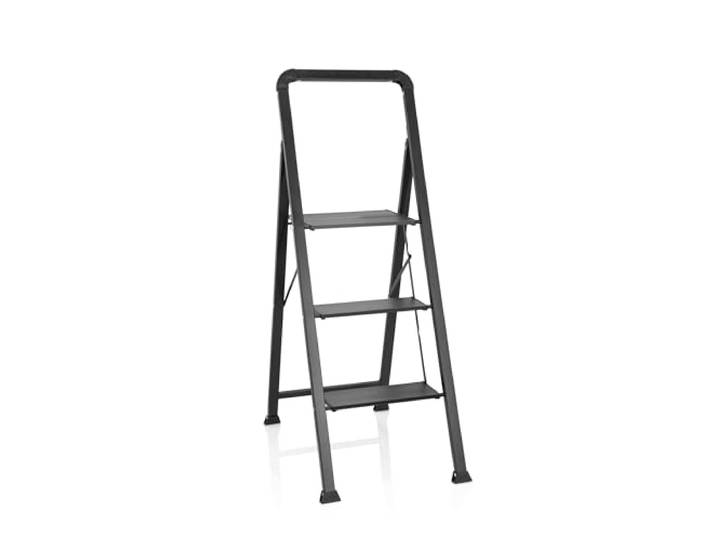 hjh OFFICE Escabeau Pliant 3 marches Solid W6 Aluminium Escabeau\, Charge Max. 150 kg\, marchepied Rabattable\, Noir\, 801206