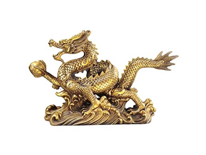 LeGDOr Chinesische Feng-Shui-Drachen-Statue aus Messing für Glück und Erfolg, Reichtum, Wohlstand, Sternzeichen-Drache, Feng-Shui-Dekoration, Heimbüro, Tischskulptur, Ornamente, Geschenke