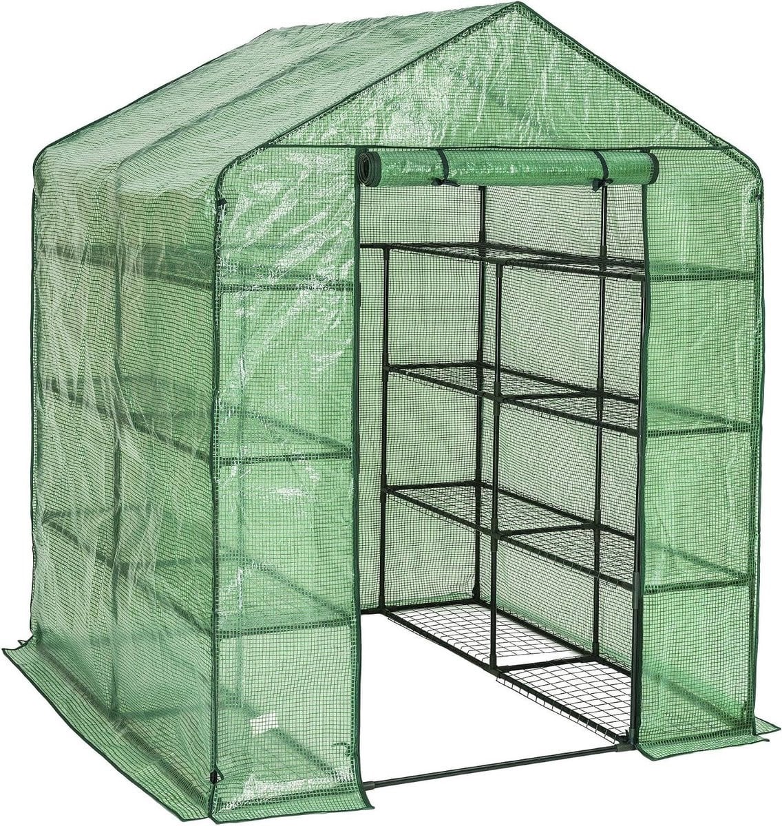Groene Tuinkas Plantenhuis met 16 Opbergroosters B/D/H: 143 x 143 x 195 cm