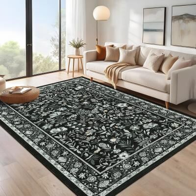 Garvee Washable Vibrant Leaf Floral Area Rug