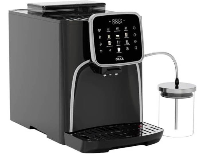 Arzum OKKA Espresso Pro M Kaffeevollautomat mit 19 Bar Druck, 6,6 Zoll Retina Display, Integriertem Mahlwerk und Gläsernem Milchbehälter für 11 Kaffeespezialitäten