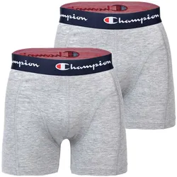 Champion Herren Boxershorts, 2er Pack - Baumwolle, Logobund, einfarbig Hellgrau meliert / M