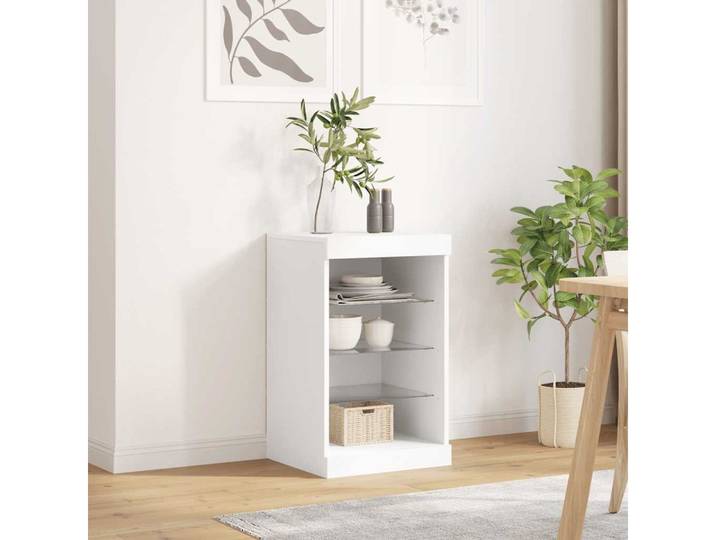 furnicato Sideboard mit LED-Beleuchtung 41x37x67 cm Weiß (1 St), RGB-LED-Beleuchtung für dein Beistellschränkchen mit USB-Anschluss