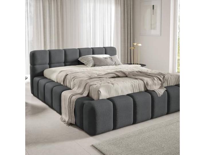 Dekori Möbel Polsterbett mit Bettkasten und gepolstertem Kopfteil NUBO Premium 140x200 cm, Grau Bouclé Stoff Quelle 92