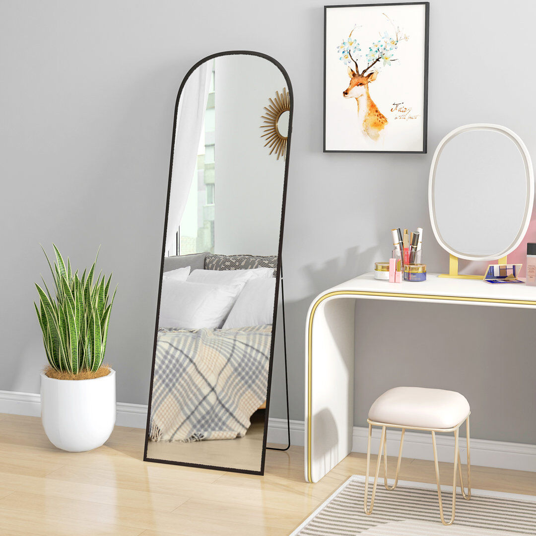 Latitude Run Caffin Full Length Mirror with Aluminium Alloy Frame Hanging Leaning Black Black 161.5cm H X 50cm W X 1.5cm D