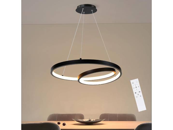 Lampe suspendue LED pour table à manger : Lampe de salle à manger noire, lampe suspendue pour cuisine, lampe suspendue dimmable, design moderne, lampe de table à manger avec télécommande 40CM pour