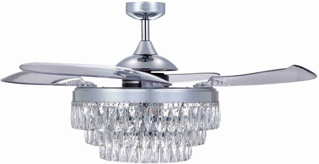 Mercer41 Beltran 122'' Ceiling Fan with Light Kit Chrome with Transparent Blades 122cm