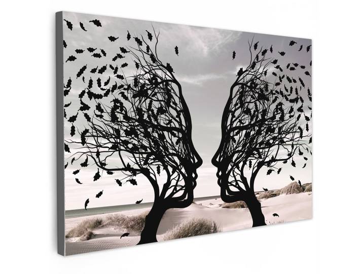 LEINWANDBILD Strand - Meer - Menschen - Baum - Moderne Kunst Gemälde 60x40 cm