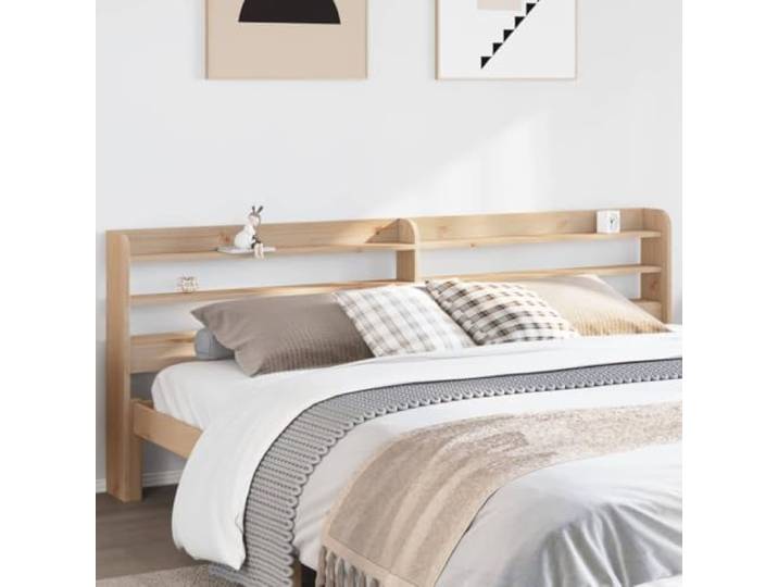 KTHLBRH Kopfteil mit Ablagen, 200 cm, aus massivem Kiefernholz, 3 Ablagen für viel Stauraum, selbsttragendes Design ohne Wandmontage, ideal zur Optimierung