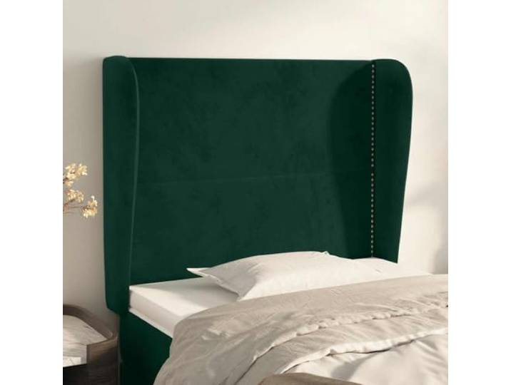 Kopfteil Ohr Samt dunkelgrün 103x23x118/128 cm verstellbar, Holzfüße, Rückenstütze zum Lesen, Kopfteil mit Montageanleitung