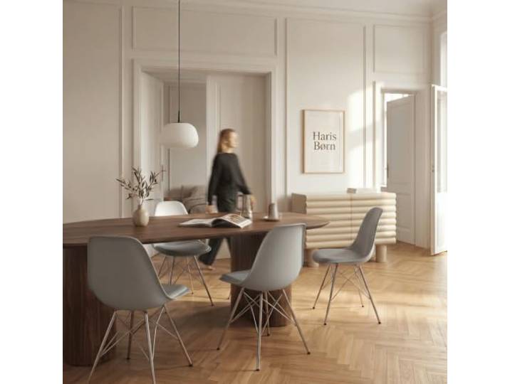 Haris Børn® Esszimmerstühle (4er Set) Grau, Gestell Chrom - Schalenstuhl aus Kunststoff - Stühle Esszimmer, Esstisch Stühle & Küchenstühle - Esszimmerstuhl 30 Tage risikofrei testen