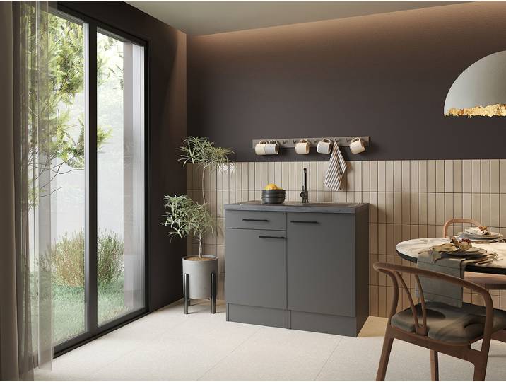 Meuble bas Oliver 100 cm avec évier 100 x 90 x 60cm Gris/Gris mat