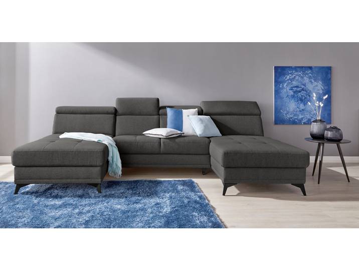 Wohnlandschaft, Webstoff, Anthrazit, 296×173 cm, Kopfteilverstellung & Bettfunktion, Modern, Inosign