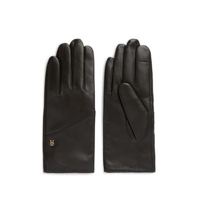 Lederhandschuhe TOMMY HILFIGER "ELEVATED CHIC LEATHER GLOVES", Damen, Gr. S/M, schwarz (charrot wood), Rindsleder, unifarben, Handschuhe, Regular fit mit Markenlogo