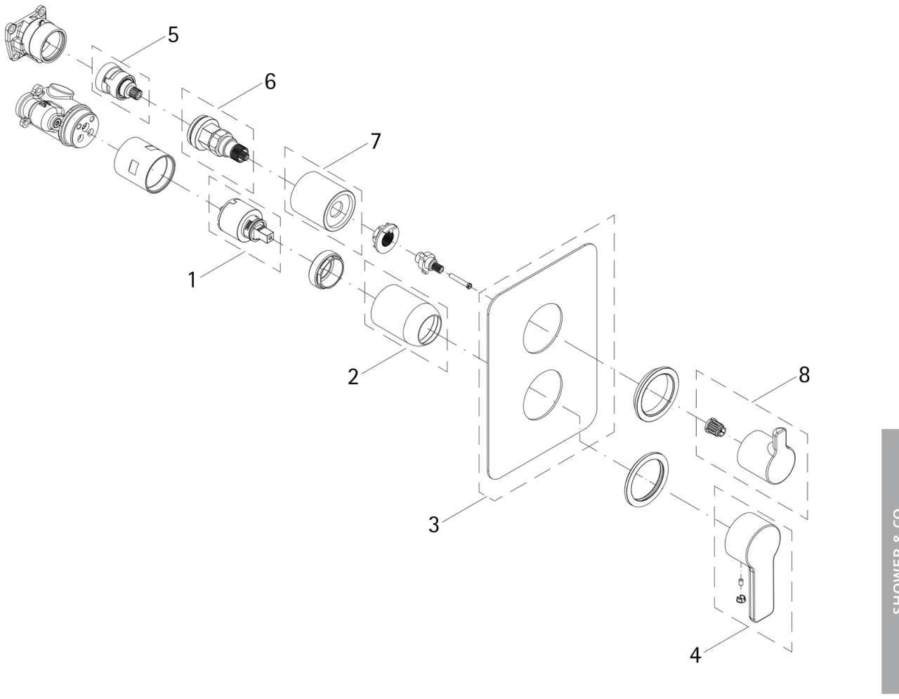 HSK Duschkabinenbau KG HSK Ersatzteile Blende Umsteller Box (Chrom), E98582-3-41 E98582-3-41