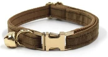 Uplift Essentials Luxury Personalized Velvet Cat Collar With Custom ID Tag brown s