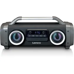 Lenco SPR-100BK - Spritzwasserfester Bluetooth-Lautsprecher UKW Radio USB und SD mit Lichteffekten - Schwarz