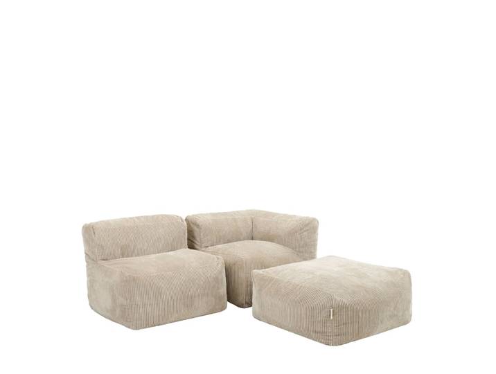 Ensemble canapé poufs 3 pièces : angle, fauteuil et repose-pieds beige