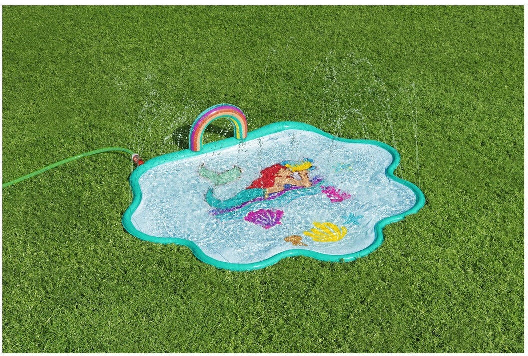 Bestway Disney Princess Ariel Little Mermaid Splash Pad, Official Disney Design, 163 x 145 cm, Colourful Inflatable Water Play for Kids
