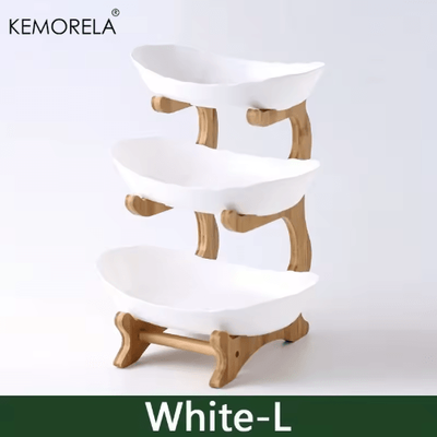 Inspire Picks Modern Wooden Three Layer Fruit Plate Multi Tier Snack & Dessert Serving Stand white L