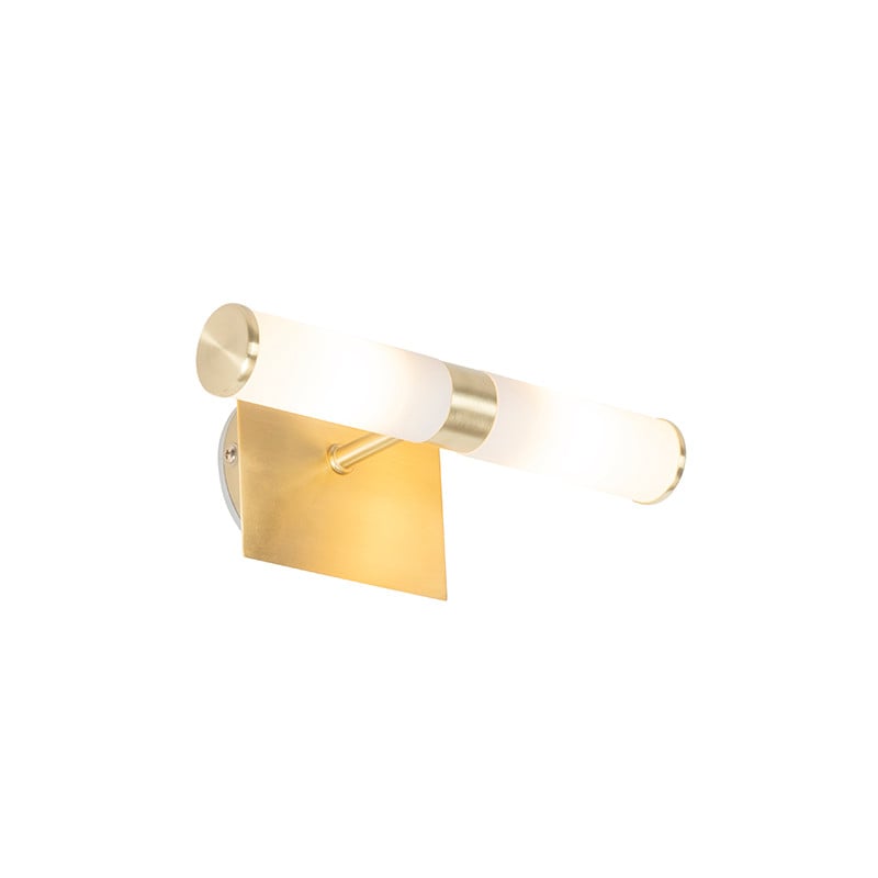 Qazqa Moderne Badkamer Wandlamp Goud/Messing IP44 2-Lichts met Glazen Accent