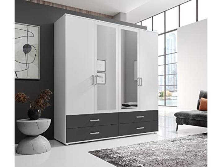 möbelando Kleiderschrank >Ivar< in Weiß Abs. Graphit - 180x190x51cm (BxHxT)