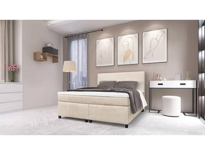 Boxspringbett Paxos Cordstoff Beige 140x200 Hotelbett Bonellfederkern Bett