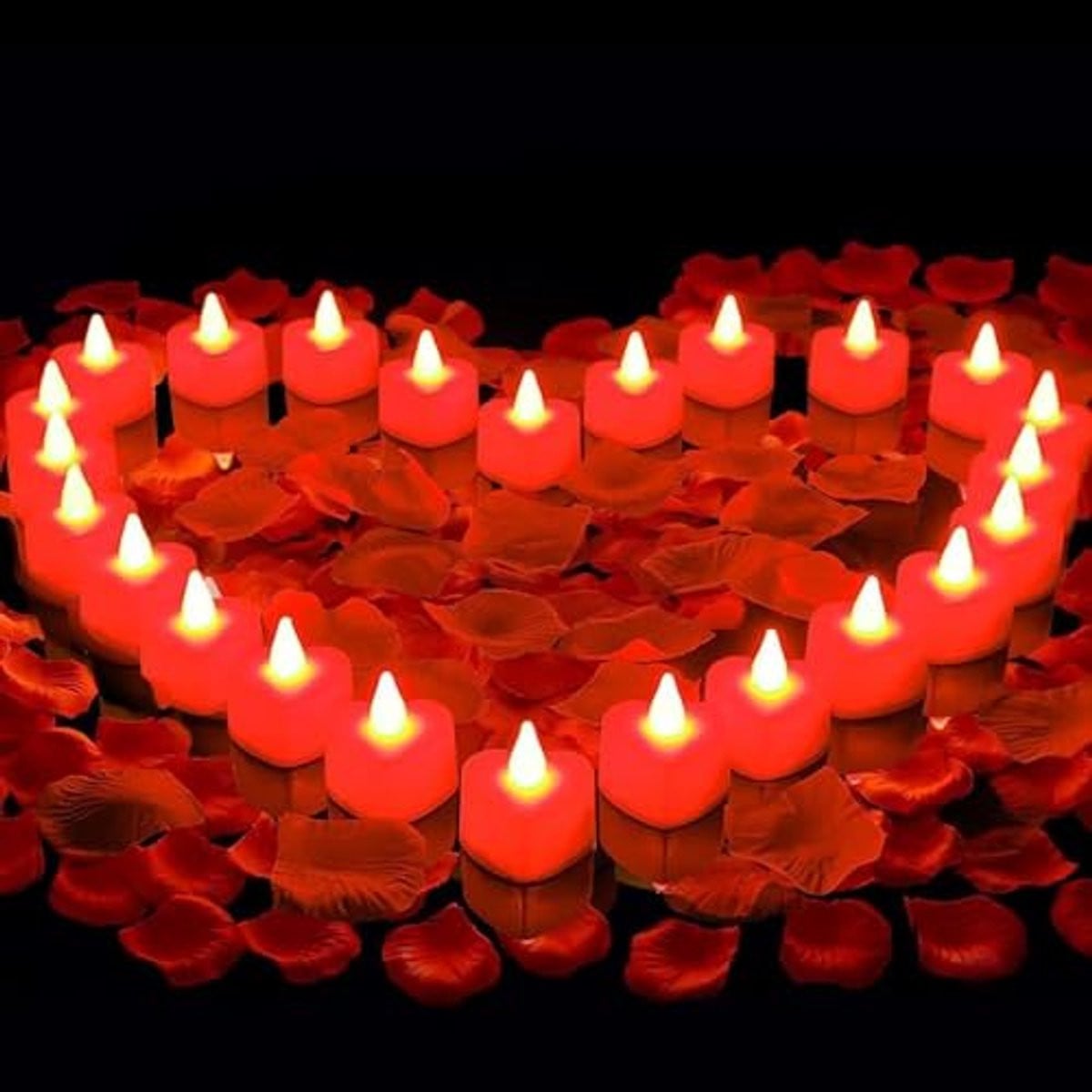 Hartvormige LED-theelichtjes met rozenblaadjes voor bruiloften en valentijnsdag