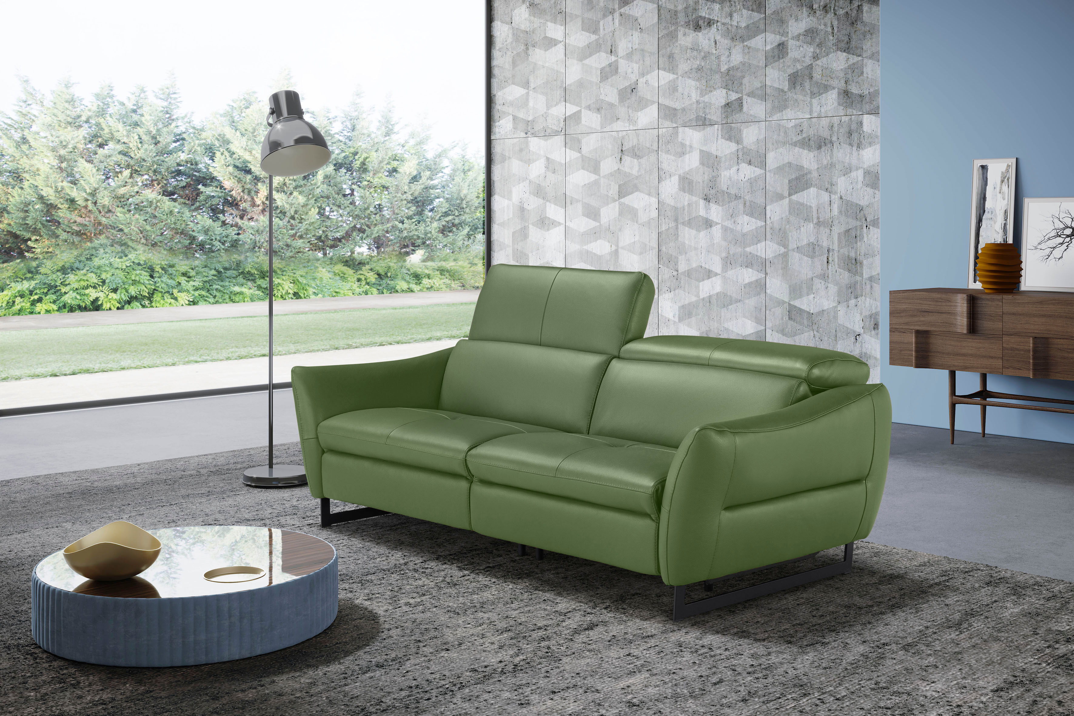 2,5-Sitzer EGOITALIANO "Dafne, elegantes Designsofa mit hohem Sitzkomfort", grün (sprite), B:208cm H:97cm T:108cm, Leder CAREZZA (echtes Rindsleder) ist ein Naturleder, dass die ursprünglichen Eigenschaften der Haut nicht verändert. Das Vorhandensein von 