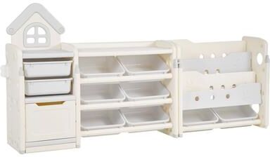Kodotan sofa Kids Toy Storage with Bookshelf, 4-Tier Toy Storage Organizer with 10 Plastic Bins, Kids Cubby Cabinet with Bookshelf for Study