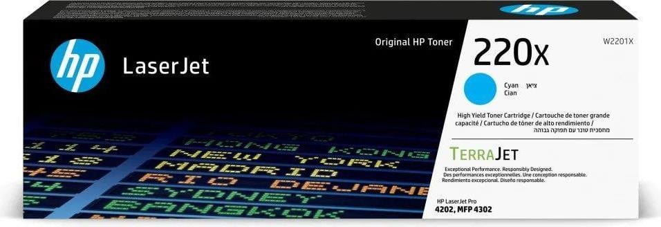 HP 220X Cyan High Yield Toner Cartridge W2201X voor HP LaserJet Pro 4202 en 4302