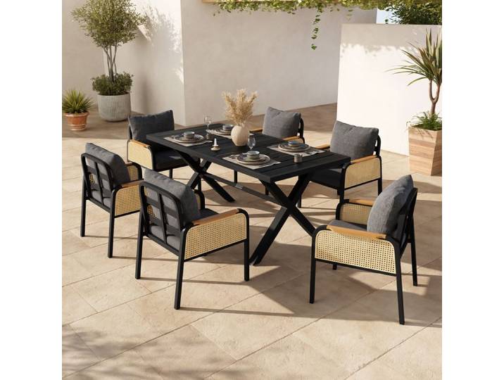 Ensemble table et 6 chaises avec coussins FloraGrace