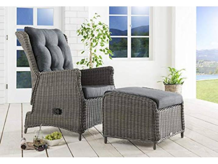 Destiny Balkonset CASA Relax Sessel + Fußhocker, Polyrattan, Vintage grau