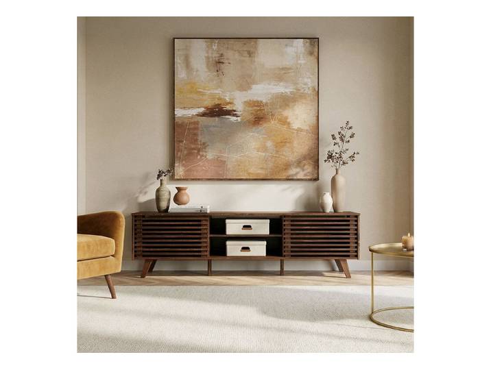 IDIMEX Lowboard RIAN, Modernes TV Möbel mit Schiebetüren Massivholz Nussbaum Finish