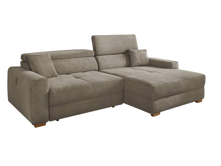 Ecksofa Auszug elektrisch USB-C Kopflehne verstellbar Couch Cord Braun Taupe / 15401